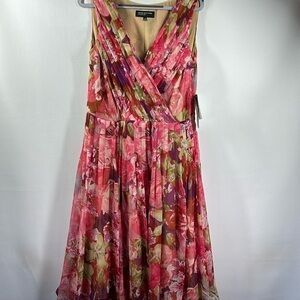 NWT Jones New York Collection Sleeveless Pleated Silk MIDI Dress, 12